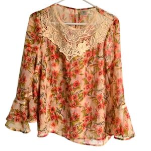 Disney By Lauren Conrad Floral Lace Snow White Top // Size Large